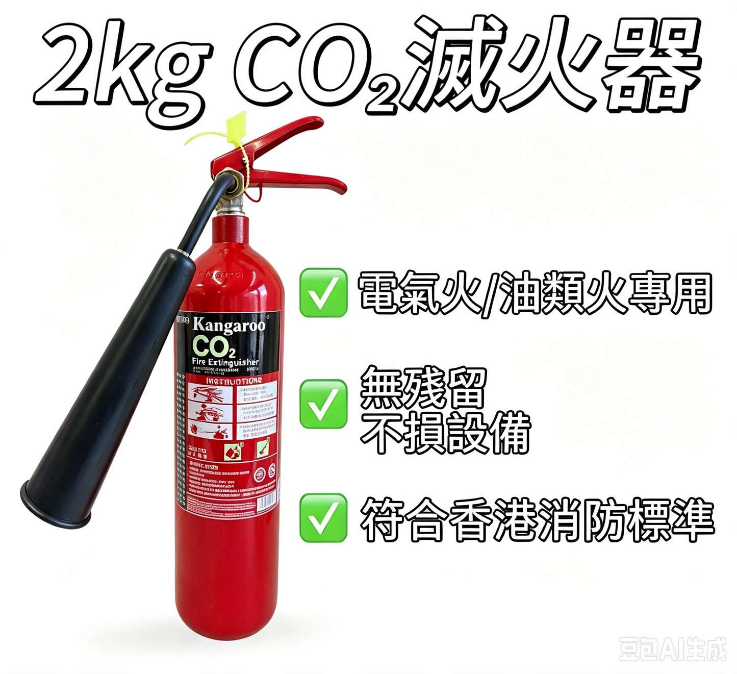 (袋鼠)家用 2kg二氧化碳滅火器 | 個人家用|CO₂針對電器起火