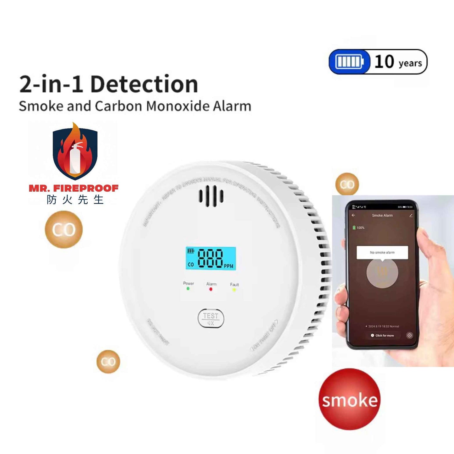 LED煙霧及一氧感應器Wifi連接/可測一氧/歐盟CE認可/N01